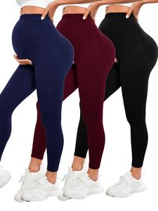 Maternity Solid High Waist Leggings, Maternity Yoga Pants, High Stretch Seamless Maternity Activewear for Pregnancy & Postpartum