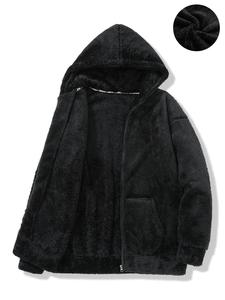 Men's Solid Zip Up Drop Shoulder Hooded Jacket, Loose Casual Long Sleeve Thermal Lined Outerwear for Fall & Winter, Men's Clothes for Daily Wear