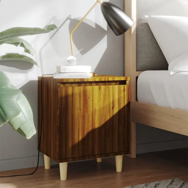 Bed Cabinets with Solid Wood Legs 2 pcs Brown Oak 40x30x50 cm 0