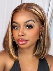 Highlight Lace Front Wig, 10 Inch Short Bob Human Hair Wig, Natural Looking Bob Wig for Women, Daily Party Christmas Gift