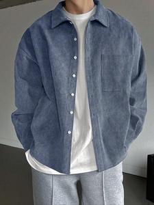 Men's Solid Button Front Corduroy Shirt, Regular Fit Casual Long Sleeve Collared Top for Spring & Fall, Men's Clothes for Daily Wear