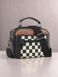 Checkerboard Pattern Stylish Crossbody Bag for Women, Gifts for Girlfriend, Fashion Pu Leather Waterproof Zipper Shoulder Bag, High-quality Daily Trendy Casual Commuter Bag, Purse Women