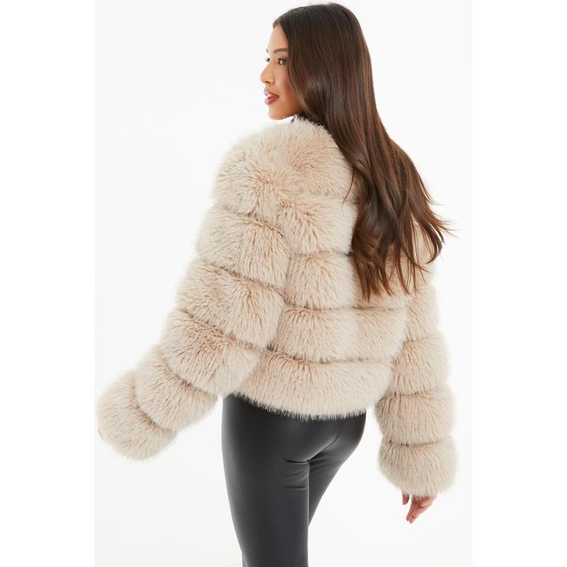 Quiz Clothing Stone Faux Fur Jacket 1