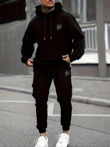 Men's Claw Mark Print Pocket Hoodie & Sweatpants Set, Casual Long Sleeve Hooded Sweatshirt & Jogger Pants, Men's Spring & Fall Clothes