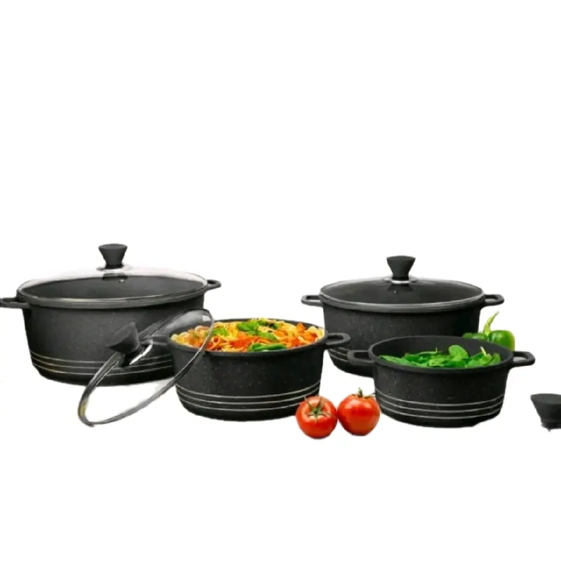 GRACE Die - Cast Stockpot Set Alminium Non Stick Coating Cooking Pot with Tempered Glass Lid With Steam Vent Cookware Kitchen Aluminium stainless steel Lightweight Oil Pasta 0