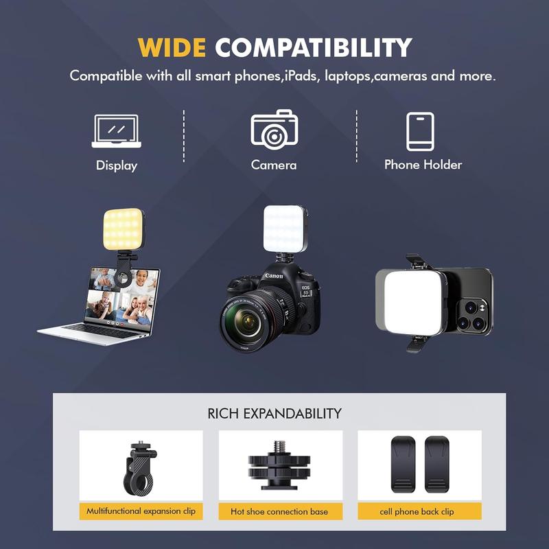 64 LEDs Selfie Light,3 Light Modes Video Light Photo Light-Rechargeable Clip on Phone/Laptop/Camera Light-for Makeup,YouTube,TikTok Live Streaming,Photography Vlog/Pictures/Meetings-Warmer Atmosphere. 3