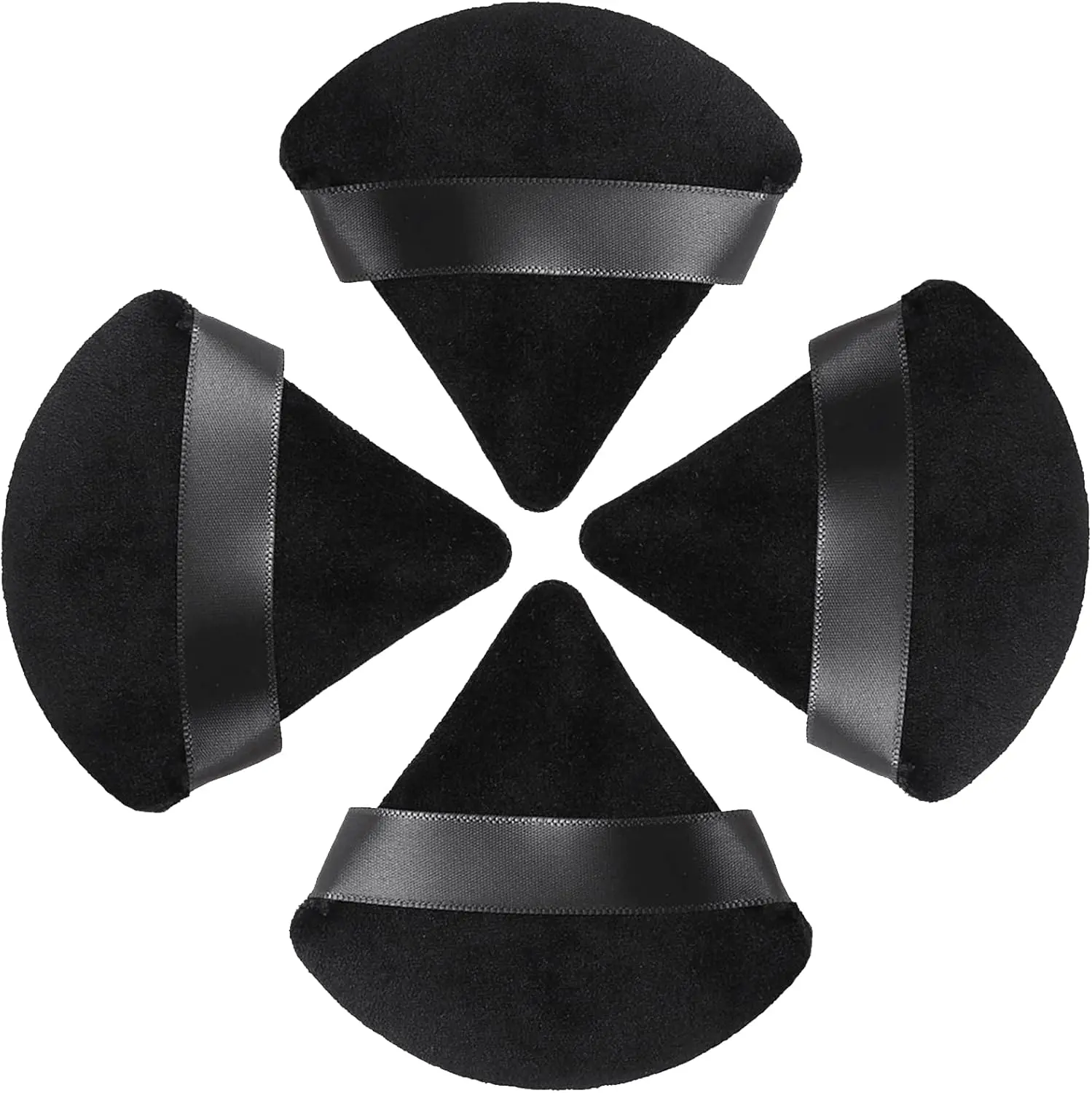 triangle Powder Puffs for Pressed Powder, 4 Pcs, Velvet Setting Makeup Sponge with Strap, Reusable Wet Dry Dual-use Face Make Up Cosmetics Cleansing Beauty Puff