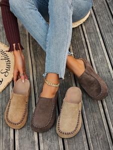 Women's Casual Suede Moccasin Slippers with Textile Upper, Slip-On Comfortable Lightweight Flats, Perfect for Daily Commute & Weekend Wear, Footwear