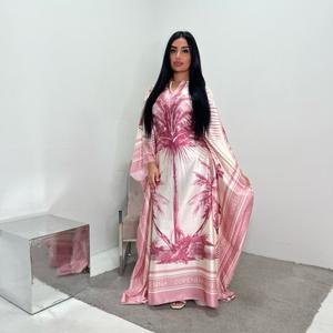 Ladies Printed Palm Floral Modest Kaftan with Inner Tie OneSize UK 6-20 Length 145cm Casual Womenswear