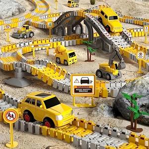 DIY Electric Track Car Toy, Construction Vehicle City Bridge Train Toy, Creative Birthday Gift for Boys & Girls, Truck