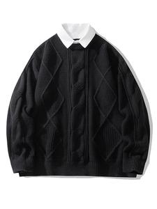 Men's Regular Fit 2 in 1 Textured Sweater Pullover, Casual Long Sleeve Collar Jumper for Fall & Winter, Fashion Men's Knitwear for Daily Wear