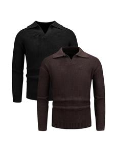 Men's Solid Color Collared Sweater, Casual Regular Fit Long Sleeve Jumper for Fall & Winter, Men's Knitwear for Daily Wear