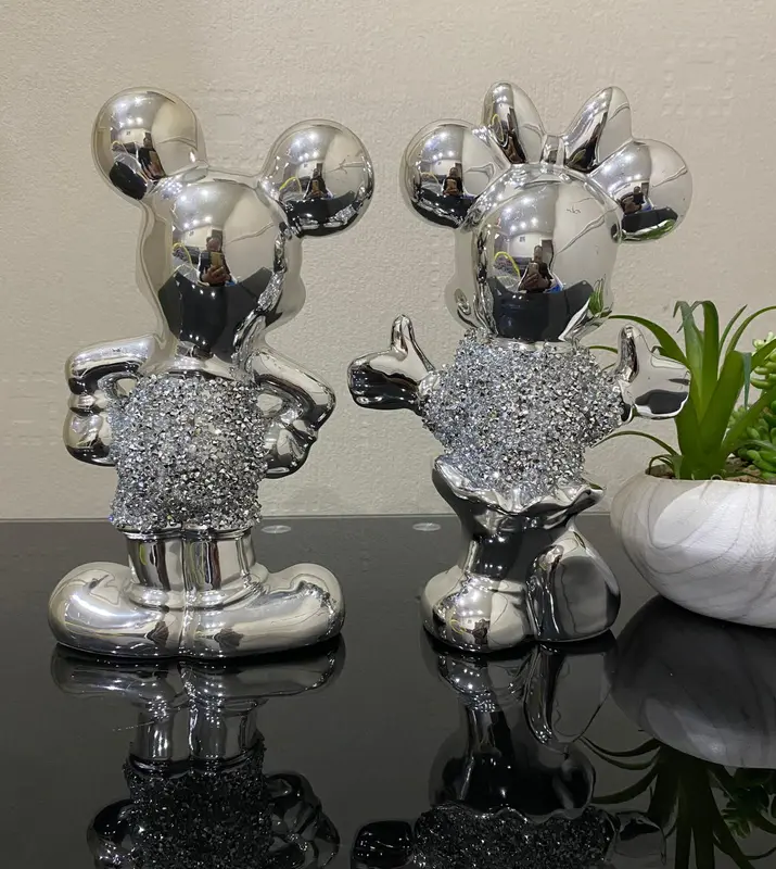 Set Of 2 Bling Ornament Free Standing Silver Crushed Crystal Diamond Best For Gifts Decor Ceramic Reflective Figurine 4