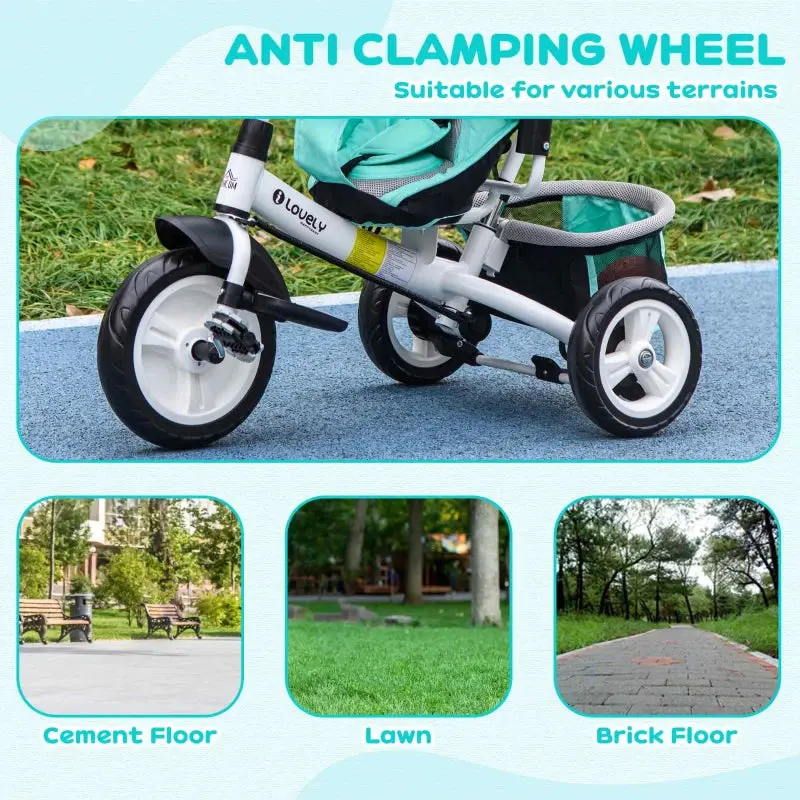 Kids Trike Push Bike with Push Handle, Canopy for 1-5 Years, Green 4