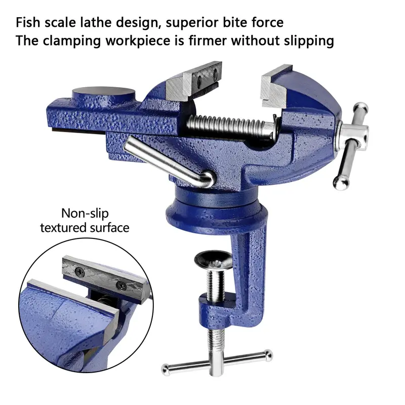 CROWNSHOP Bench Vice 360° Swivel Base Vices forWorkbench Portable Universal Workshop Clamp Adjustable Mini Table Bench Vice Clamp for Workshop Factory 7