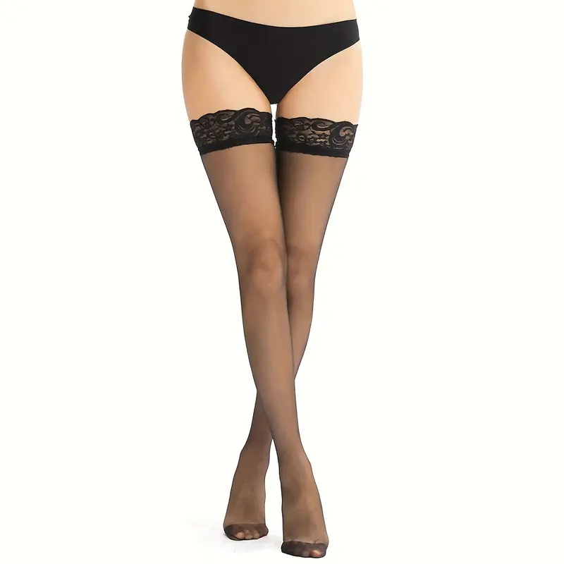 3 Pairs Lace Trim Thigh High Stockings, Ultra-thin Slim Over The Knee Socks, Women's Stockings & Hosiery Womenswear Comfort 5