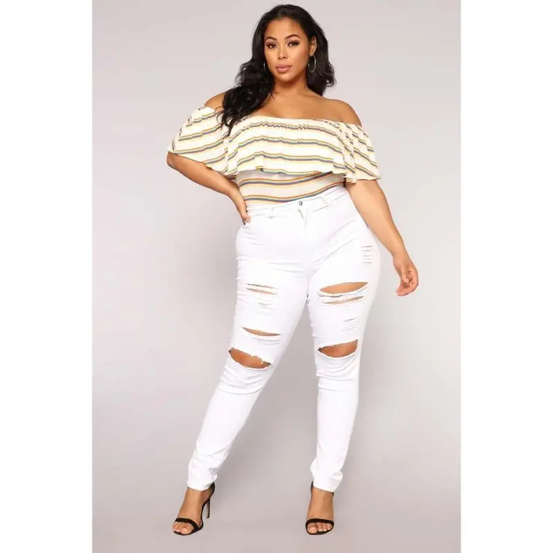 2025 Summer New Fashion Trend Cool Casual  Street Black and White Elastic Ripped Jeans Women's Pants 1