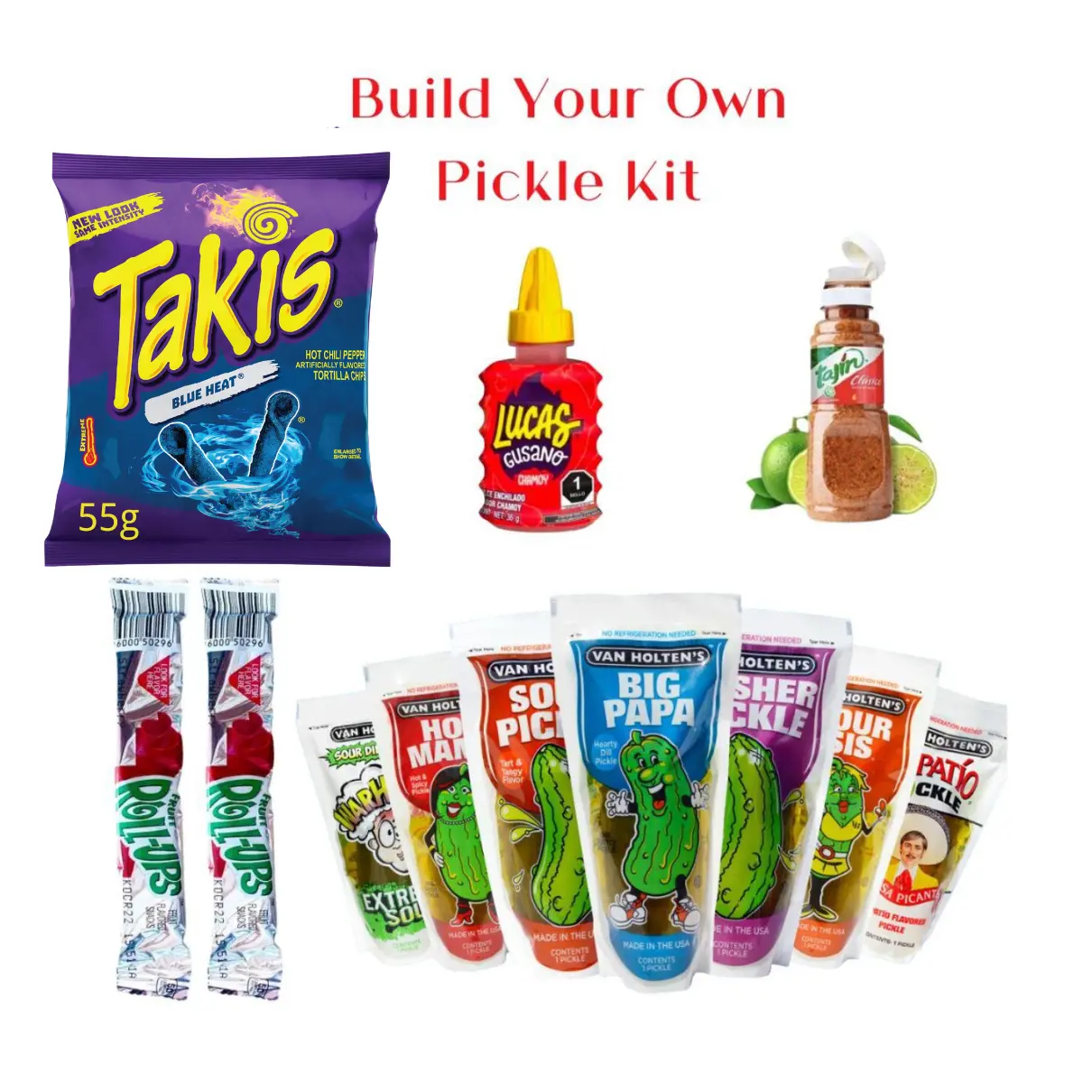 Build Your Own Pickle Kit (Van Holtens, Fruit Roll Ups, Takis, Lucas Chamoy & Tajin) Food Instant Kimchi Pickled Marinated