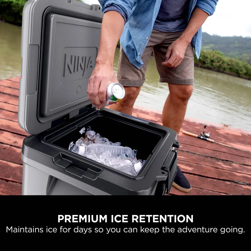 Ninja FrostVault 28L Wheeled Cooler with Dry Zone [FB230UK] Integrated Fridge-Temp Dry Storage Drawer, Premium Heavy-Duty Insulated Cooler, Keeps Ice for Days, Grey/White 1