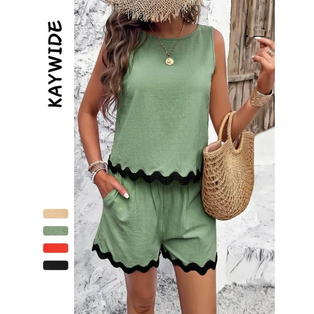 Women's Tank Top & Shorts Two-Piece Set, Casual Sleeveless Top & Shorts for Summer, Ladies Clothes for Daily Wear