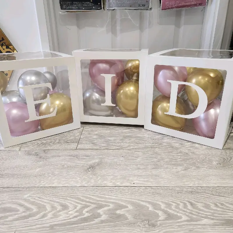 Light up Eid balloon boxes set of 3  - 30cmx30cmx30cm 2