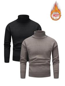 Men's Solid Drop Shoulder High Neck Sweater, Regular Fit Casual Long Sleeve Jumper for Fall & Winter, Men's Knitwear for Daily Wear
