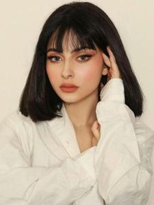 12 Inch Short Bob Human Hair Wigs with Bangs, None Lace Front Wigs, Natural Color Wig for Women