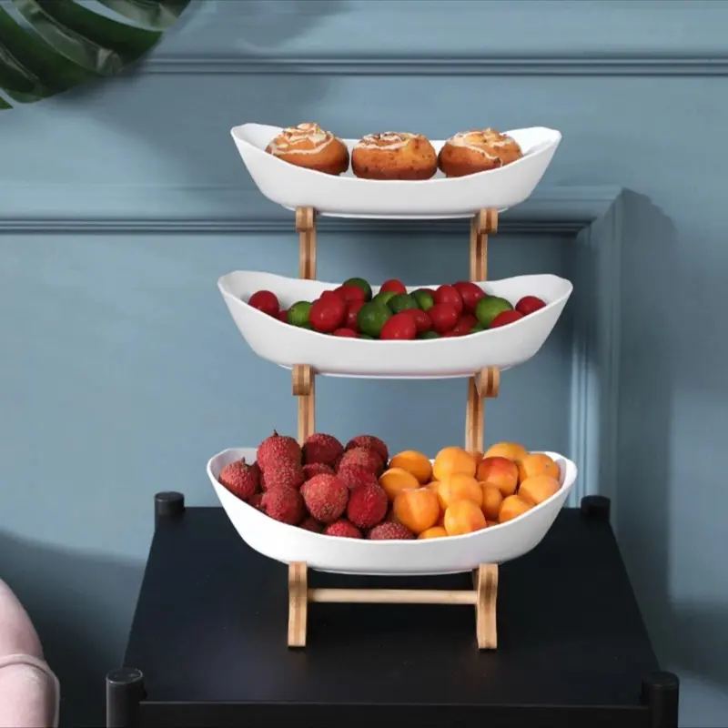 3 Tier Fruit Storage Basket Wooden Bowl Holder Utility Rack & Dining Stand 8