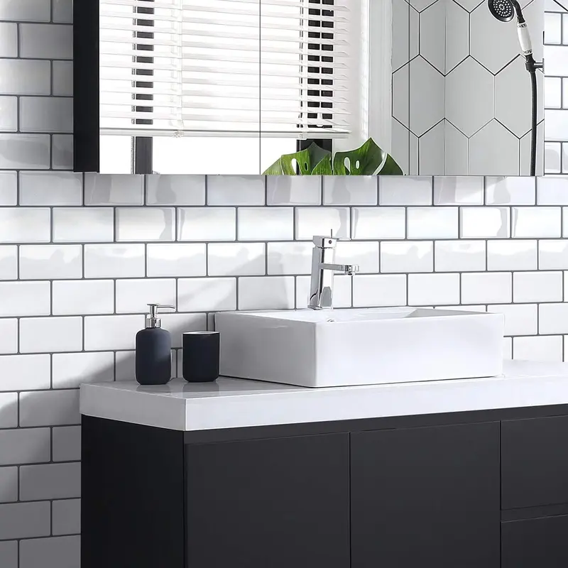Self Adhesive 3D Tile Stickers for Kitchen Backsplash and Bathroom - Lightweight, Heat Shield, Humidity Resistant 4