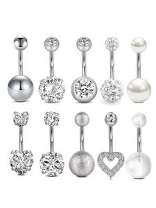 Faux Pearl & Rhinestone Decor Belly Rings, Stainless Steel Belly Piercing Jewelry for Women & Girls, Trendy All-match & Exquisite Jewelry for Birthday Gift