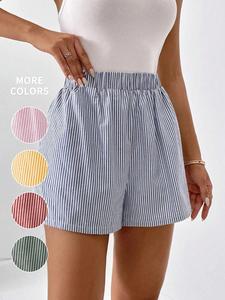 Women's Striped Print Elastic Waist Straight Leg Shorts, Casual High Waist Shorts for Summer, Summer Outfits 2024, Ladies Bottoms for Daily Wear