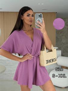Women's Solid Color V Neck Waist-defining Romper, Casual Short Sleeve Romper for Daily Wear, Ladies Clothes for Summer