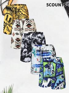 Men's Regular Fit Skull Print Boxer Briefs, Casual Comfy Breathable Shorts for Summer, Men's Shorts for Daily Wear