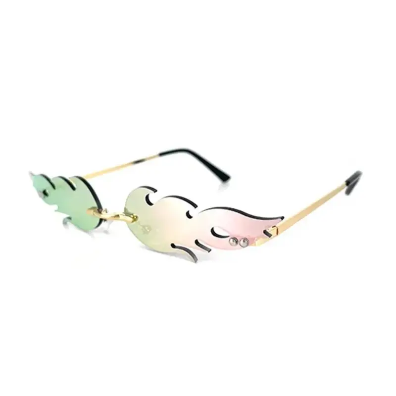 Luxury Cat Eye Sunglasses Women Vintage Brand Designer Rimless Fire Flame Sun Glasses Trending Mirror Lens Narrow Eyewear UV400 7
