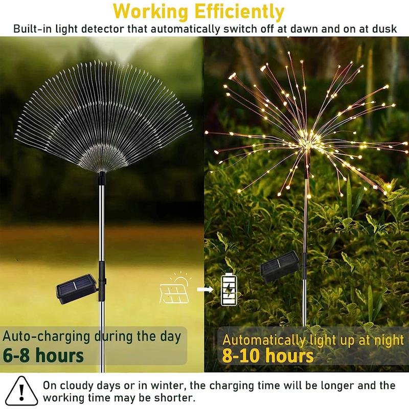2PCS 120LED Solar Powered Firework Lamp Outdoor Stake Garden Decoration Lights 8