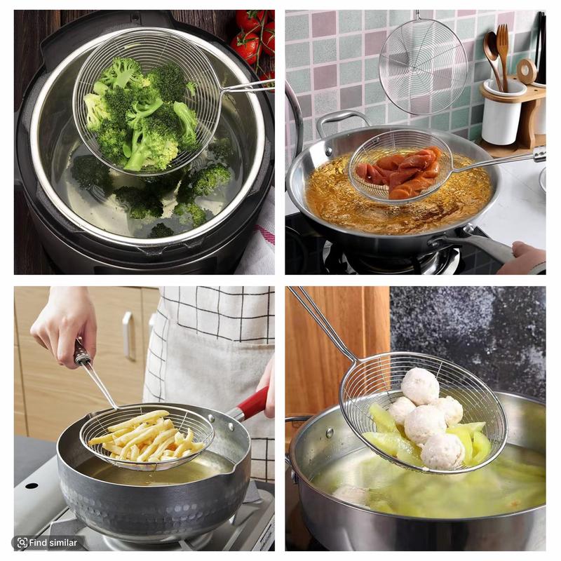 AMAZING!!!   AEX Stainless Steel Spider Skimmer Set for Frying, Cooking, and Draining Oil Utensil Kitchen Ladles Lightweight Pasta 4