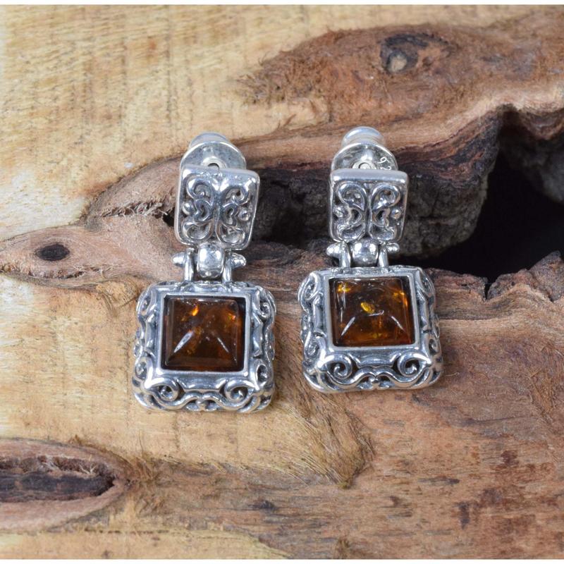 Baltic Amber Hook 925 Sterling Silver Stud 2