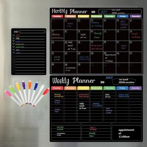 Black Dry Erase Planner Boards Set, Including Daily/weekly/monthly Magnetic Calendar Boards & 8 Colored Marker for Refrigerator, Monthly Weekly Daily Home Office Organizer Set, Wall Planner
