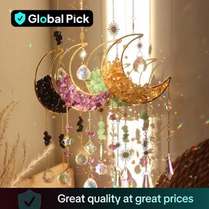Artificial Crystal Sun Catcher, 1 Set Moon Decor Hanging Ornament, Creative Hanging Decor, Fantasy Hanging Sun Catcher for Home Room Garden Window Wall Decoration, Gift