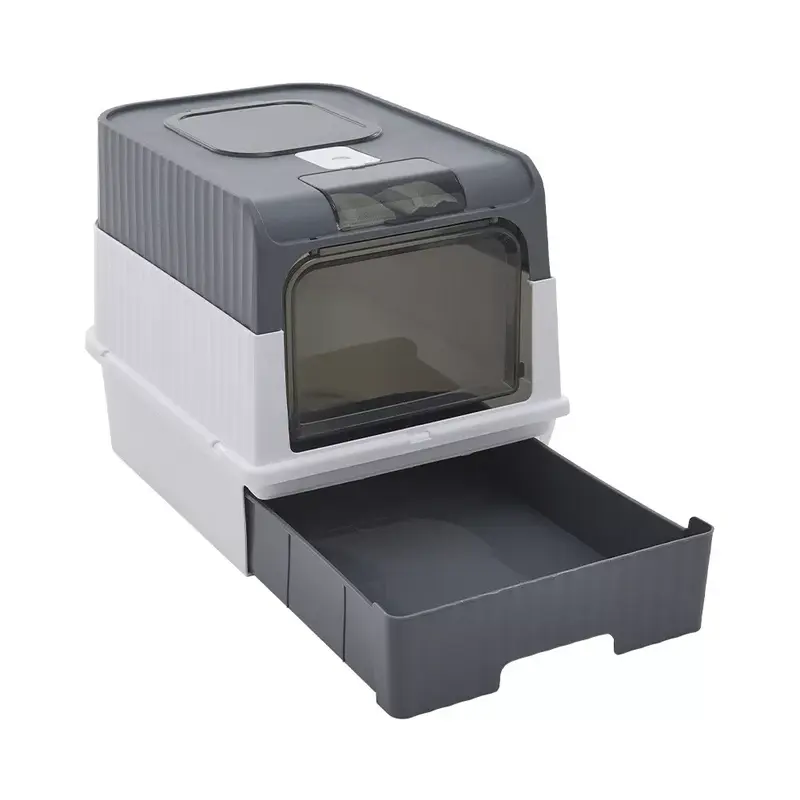 Large Cat Litter Box Hooded Litter Tray Drawer Sterilize Deodorize Self Cleaning 4