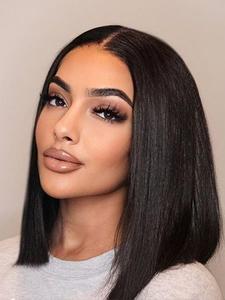 13*4 Short Bob Wigs, Premium Human Hair Straight Bob Lace Frontal Wigs, Natural Black 180% Density Bob Wig, Lace Front Wigs Pre Plucked with Baby Hair for Women