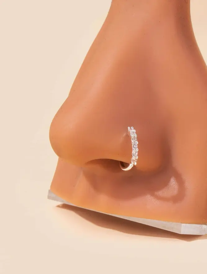 1pc Personality Simple Copper & Cubic Zirconia Luxury Nose Ring For Women, Charm Nose Stud Party Gift Copper Jewelry