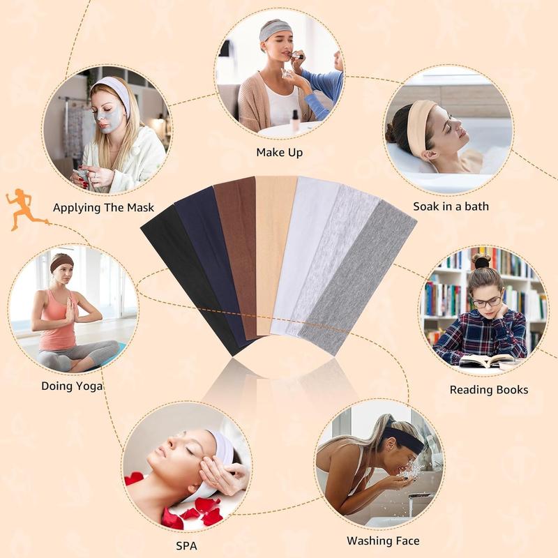 7PCS Non Slip Headbands for Women - Soft Cotton Cloth Stretchy Hair Bands for Workout Yoga Running 1