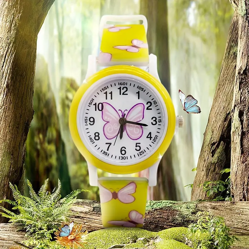 Chic White Butterfly Quartz Watch - Cute Pink Butterfly Design, Round Dial, PVC Strap, Non-Waterproof, Battery Operated, Resin Case, Perfect for Casual Wear 7