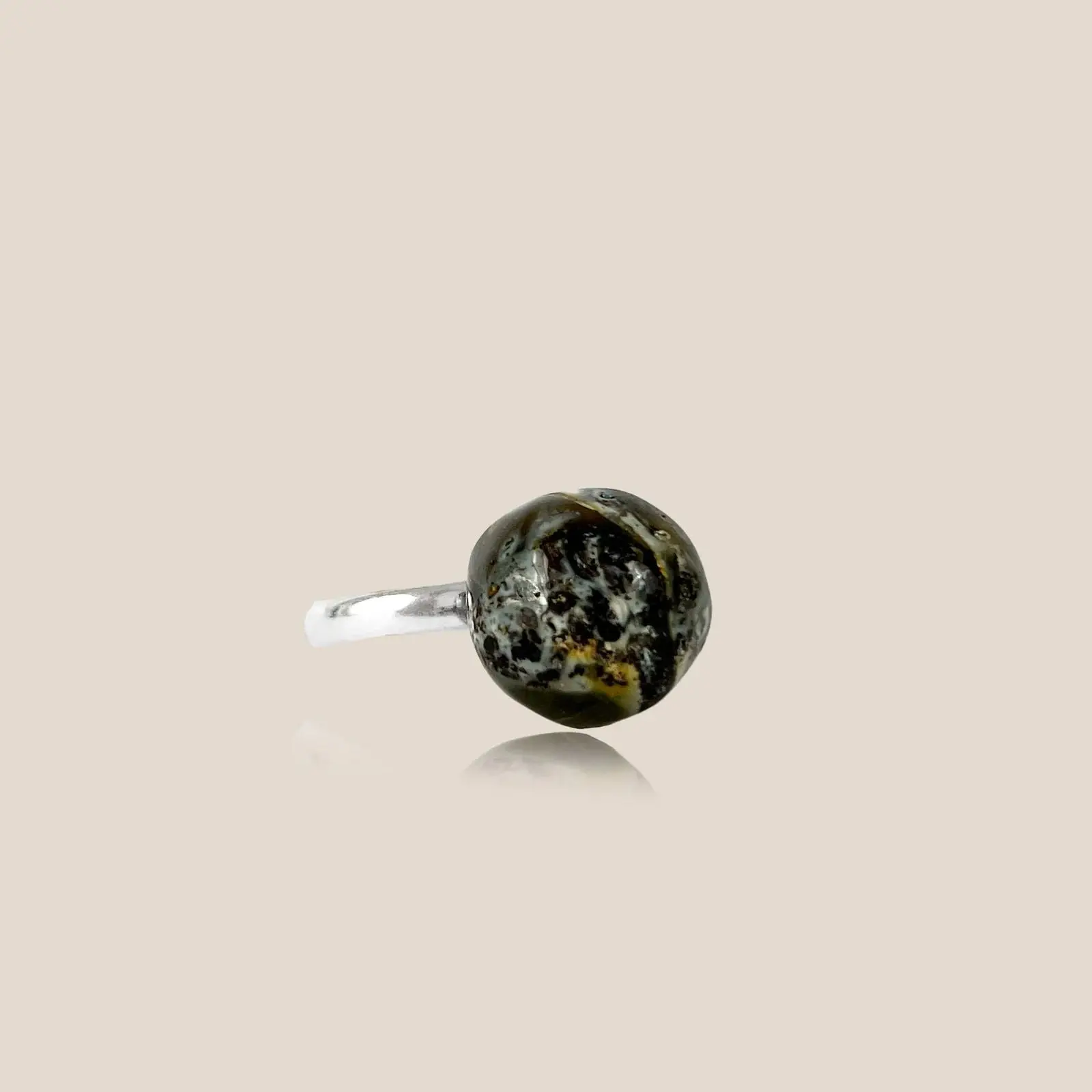 Silver Ring With Amber Dark Landscape