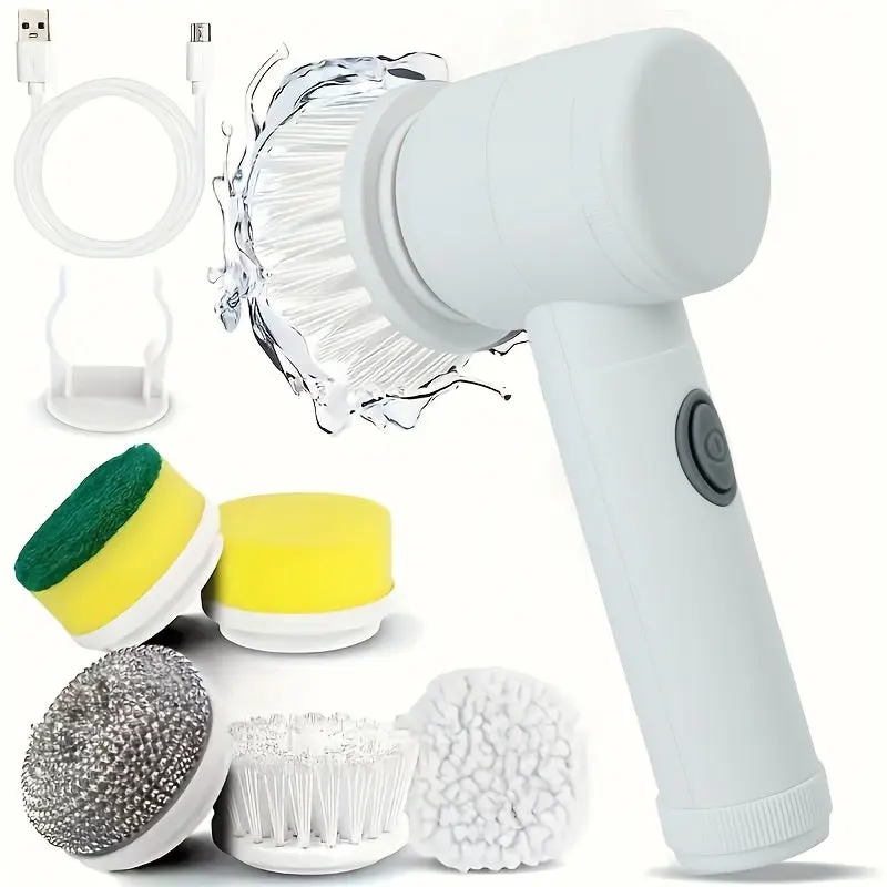 Rechargeable Electric   Cleaning Brush Set 5 Heads   scrubber