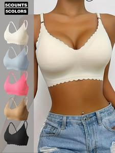 Women's Solid Color Wireless Bra, Seamless Bra, Adjustable Strap Removable Chest Pads Lingerie Top, Soft Comfortable Breathable Casual Lingerie for All Seasons