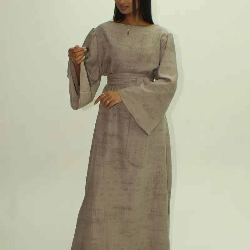 BERBISH marble print  dress with belt Womenswear Long Sleeve Summer spring dress Breathable Comfortable Fits Fashion 0