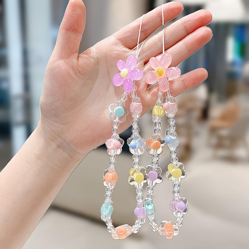 Colorful Flower Phone Strap, Fashionable Chain Pendant, Bead Bracelet, Flower Strap, Suitable for IPhone/Samsung Universal Accessories, Cute Phone Lanyard Bag Pendant, New Phone Case Lanyard, Perfect Gift for Girls 3