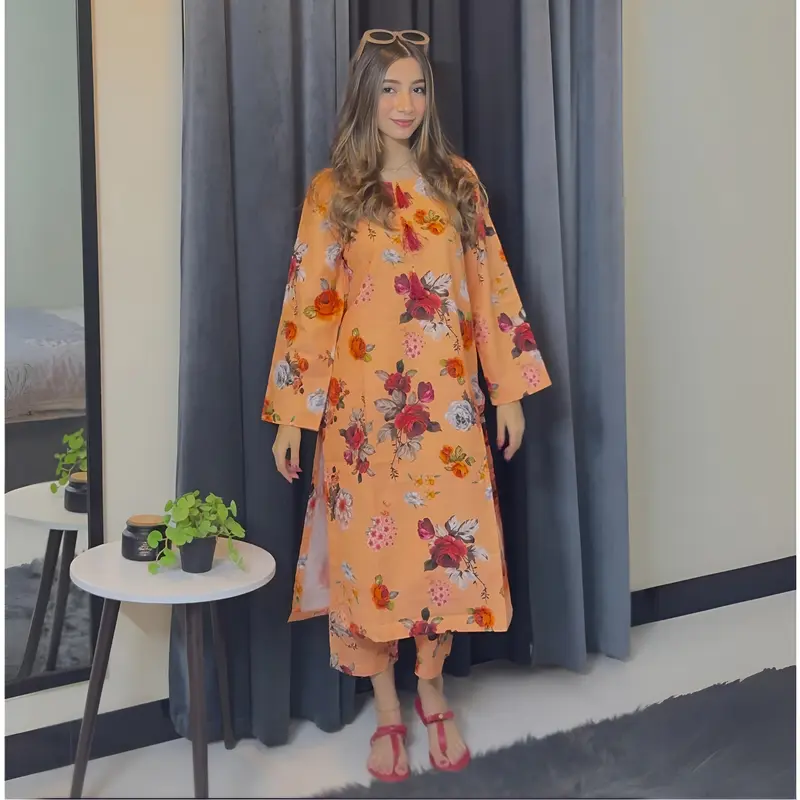 Multi 2 Pc floral Printed Khaddar Pakistani Co-Ords Set | Ready to wear| Naubahar 0
